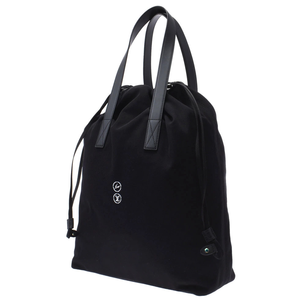 Louis Vuitton Collaboration Cabas Canvas Black Tote Leather Bag Black